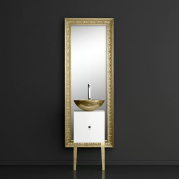 MONNALISA FLORENCE WHITE MOSAIC GOLD - Single wooden vanity unit with mirror by Glass Design - view 3